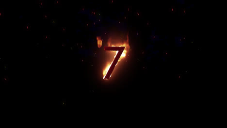 animation of 7 text in burning flames over black background