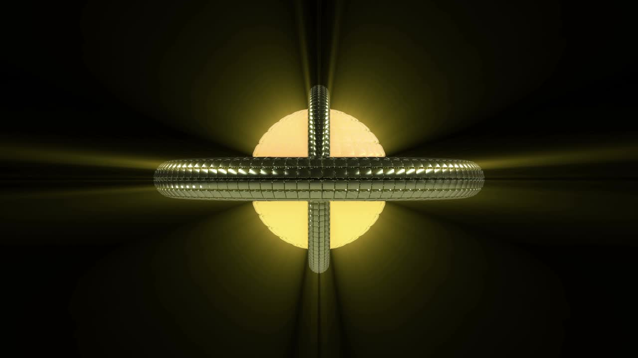 giro de una bola geométrica futurista construida a partir de cuadrados. órbitas que se mueven alrededor de la esfera de neón. patrón sin costuras.