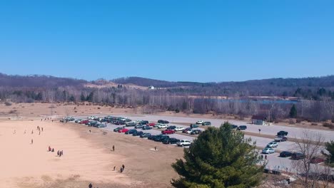 parking lot of sleeping bear sand dunes national lakeshore in michigan