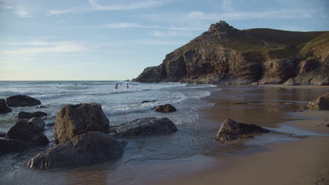 chapel porth beach, cornwall a tourist attraction, wide