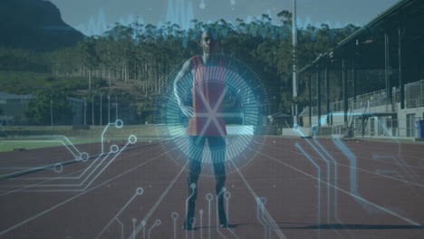 digital interface animation over athlete standing on running track