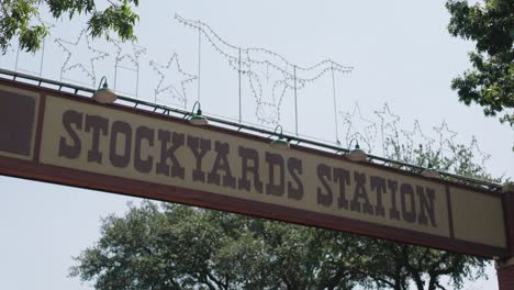 establishing shot of the fort worth stock yards in fort worth, texas