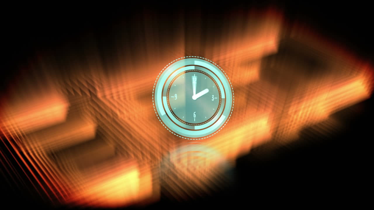 빨간 불빛으로 검은 바탕에 빠르게 움직이는 시계의 애니메이션