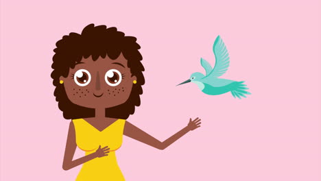 joven afro con pájaro volando