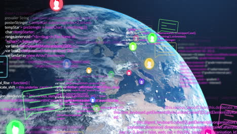 animación de iconos digitales y procesamiento de datos en todo el mundo