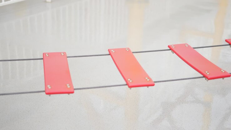Zip-line and suspension bridge for kids red