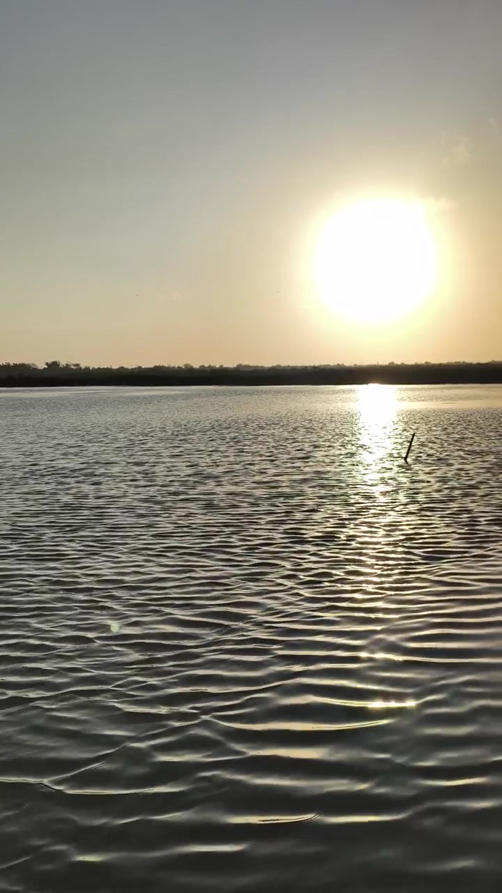 Atardecer dorado sobre aguas tranquilas del lago