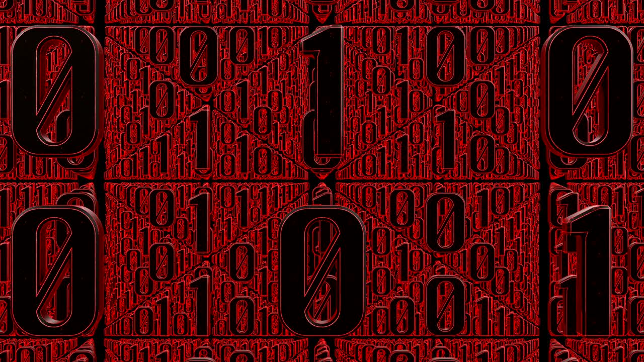 la cámara vuela a través del código binario rojo