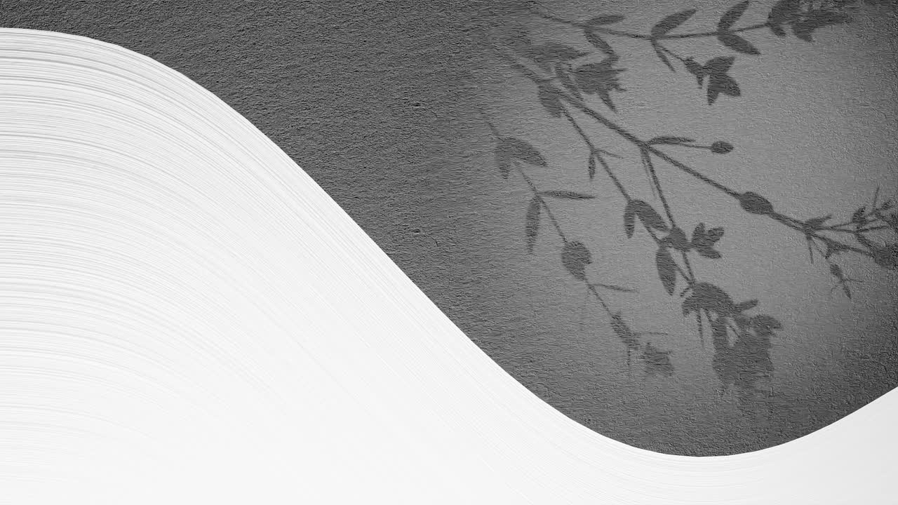 빈 하 공간과 꽃 식물이 검은 바탕에 부드러운 여름 바람에 의해 움직이는 분할 화면의 그래픽 예술 애니메이션