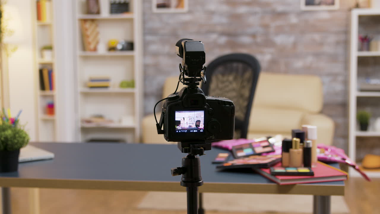 Camera filming makeup and beauty products