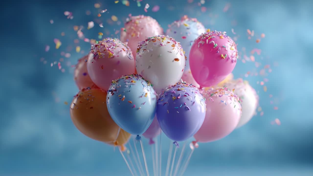 A Festive Cluster of Colorful Balloons with Shimmering Confetti, Perfect for Celebrations and Parties, Bringing Joy and Cheer to Any Occasion