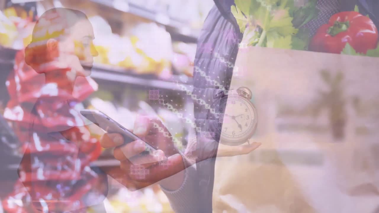 스마트폰을 이용한 백인 남성 위의 dna  ⁇ 의 애니메이션