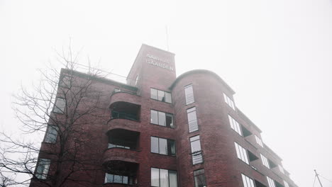 aarhus gaarden old brick building city centre winter foggy cloudy