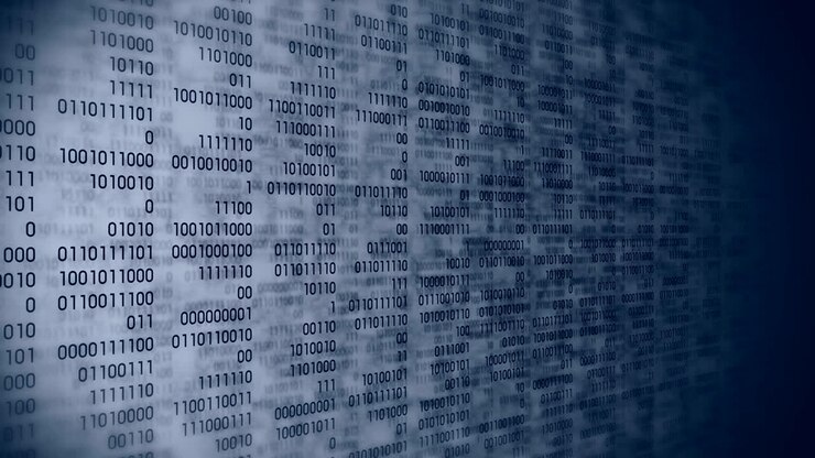 Binary code gray background. Web online streaming with digital technology loop animation. Number zero and one. Computer network.