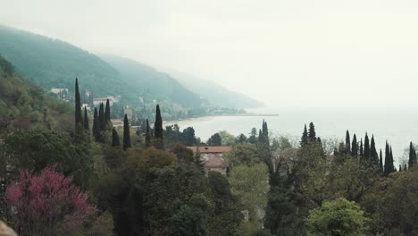 coastal town with foggy day