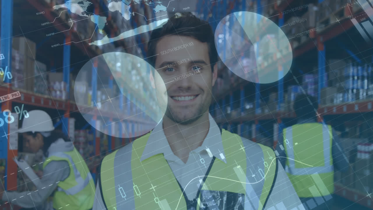 animación de estadísticas y procesamiento de datos financieros sobre hombres y mujeres que trabajan en almacenes