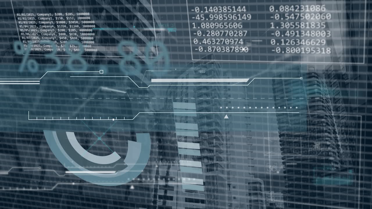 Animation of financial data processing over city