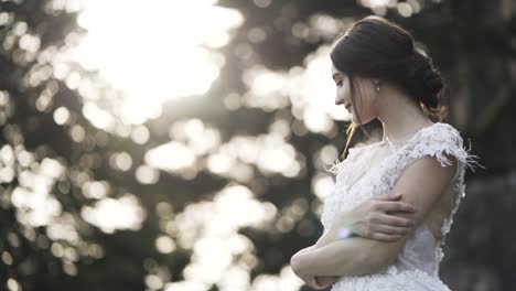 bride in a white lace wedding dress