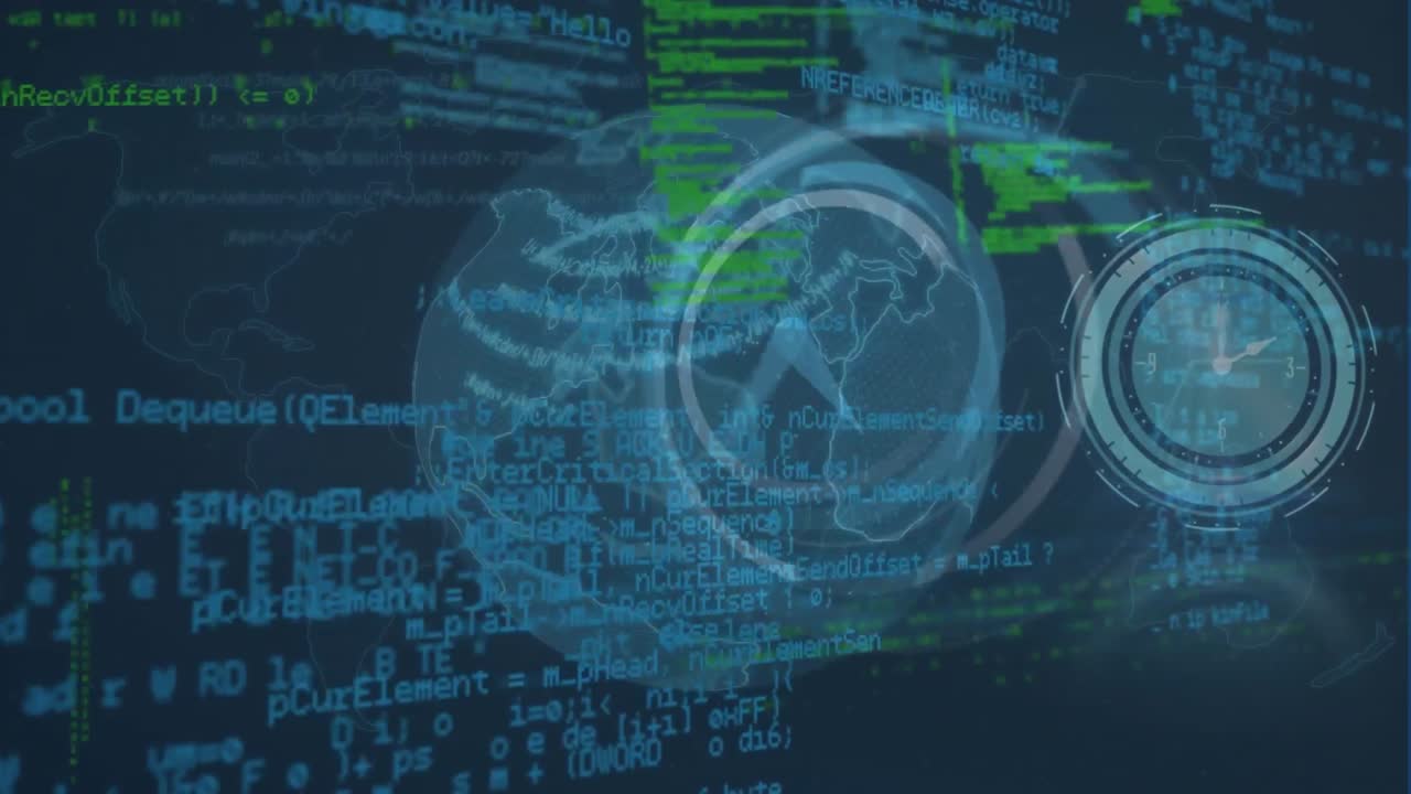 animación del procesamiento de datos y el reloj sobre los puntos