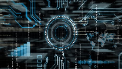 Animation of data processing and binary coding over grid