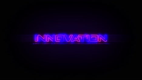 flashing innovation electric blue and pink neon sign flashing on and off with flicker, reflection, and anamorphic lights in 4k