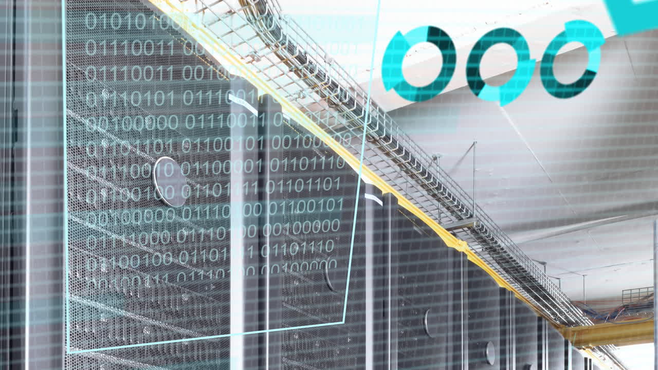 animación del procesamiento de datos financieros en el fondo del servidor informático