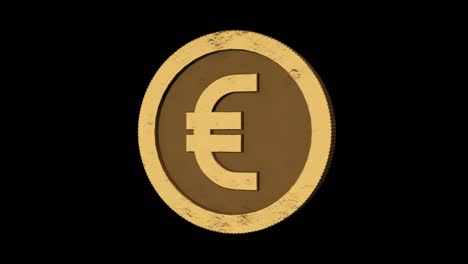 la moneda de oro del euro gira sobre su eje. fondo transparente