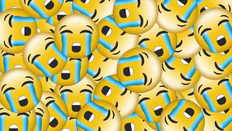 animación digital de varios emoji de rostro llorando que caen contra un fondo negro