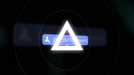 animation of shapes over followers growing number on black background