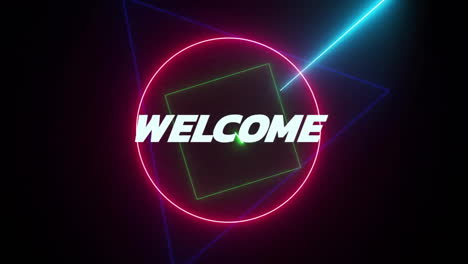 animation of welcome text over neon shapes moving