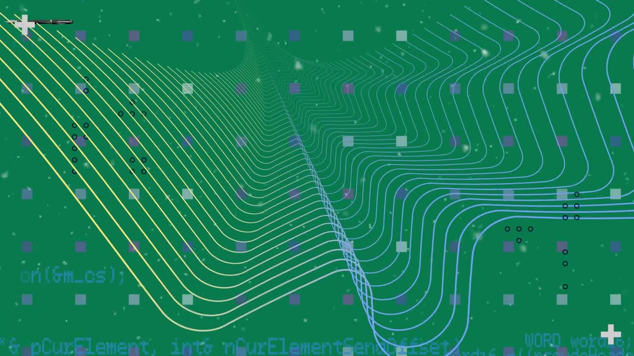 animación del procesamiento de datos y formas sobre fondo verde