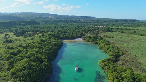 aerial view of secluded tropical beach with boat