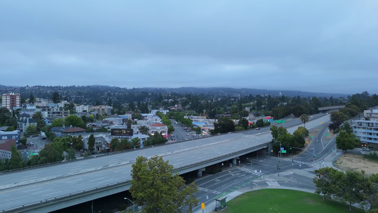 A static shot taken from a drone of the surrounding buildings of Lake Merritt in Oakland California