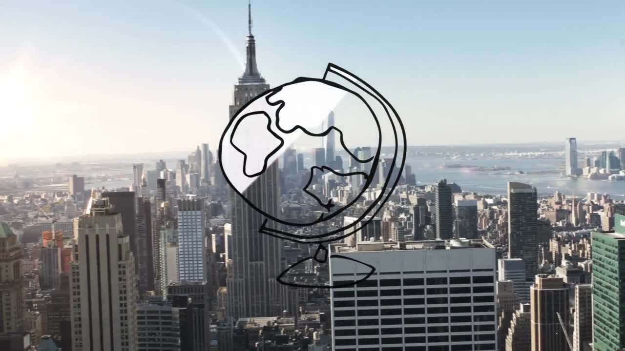 현대 도시 풍경 위의 지구의 애니메이션