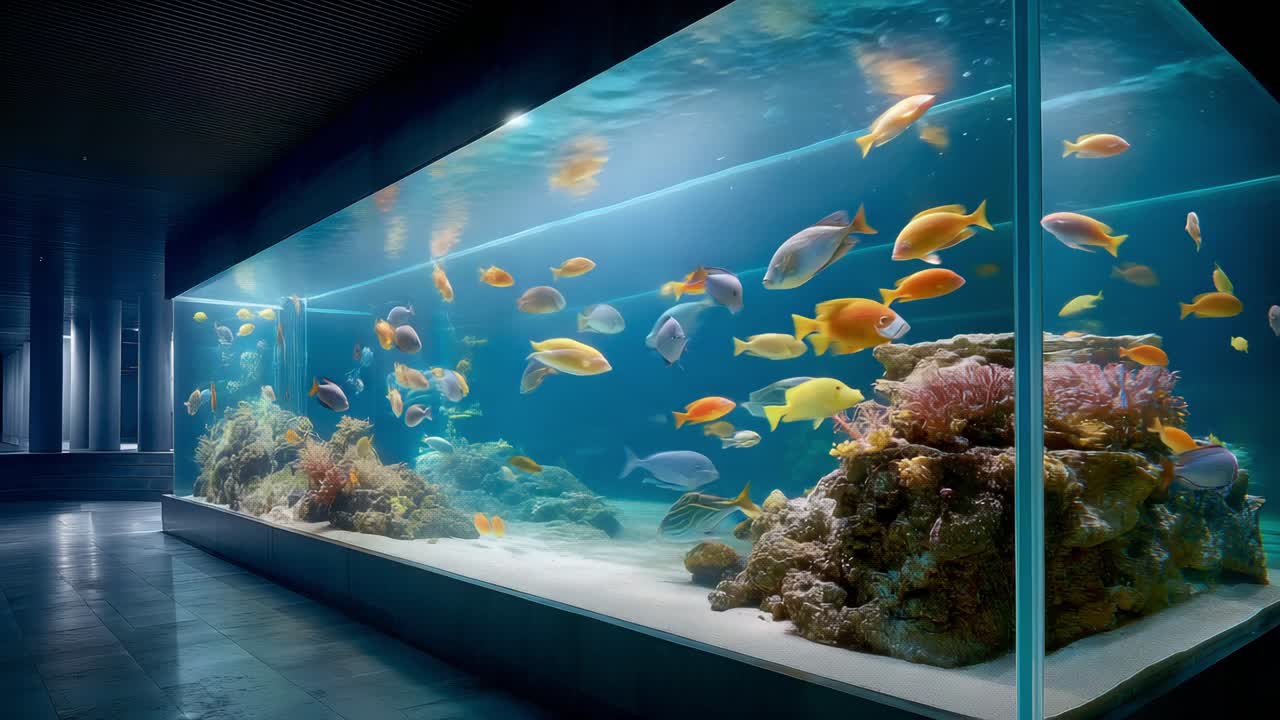 A Vibrant Aquarium with Colorful Fish and Coral