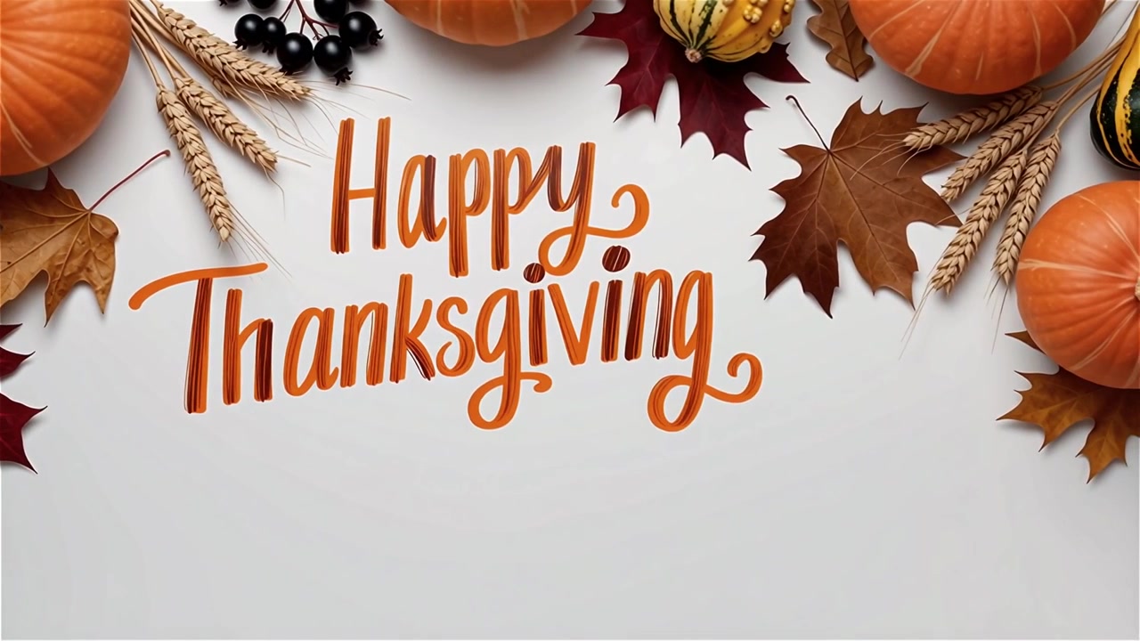 Fondo de feliz Día de Acción de Gracias con hojas de otoño y calabazas