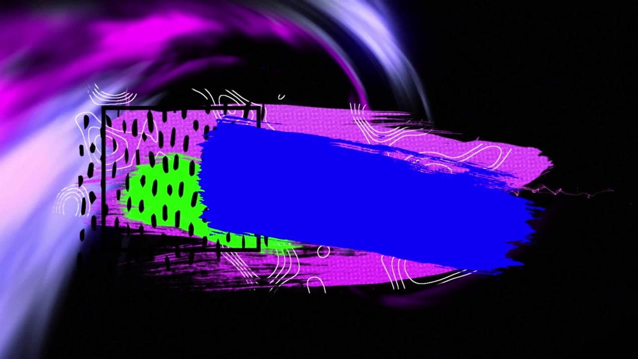Animation of lines in square and paint strokes over smoke against black background