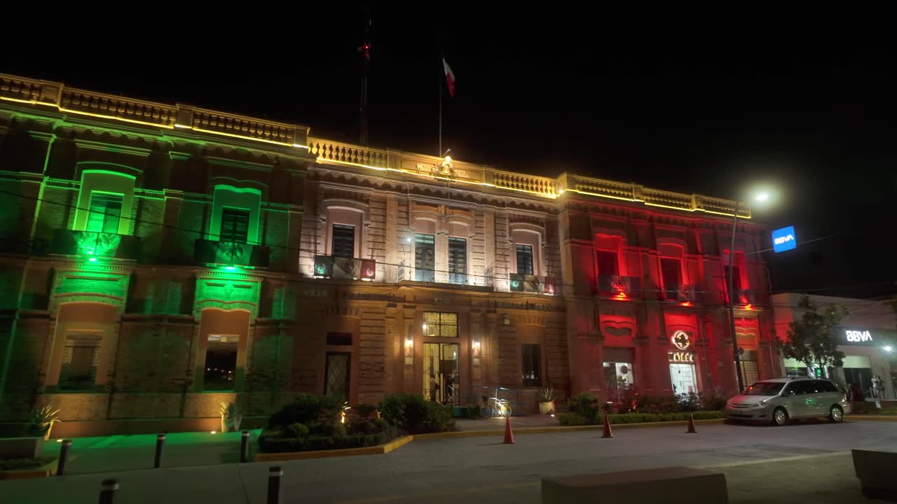 Night View of Illuminated Municipal Building in Mexico