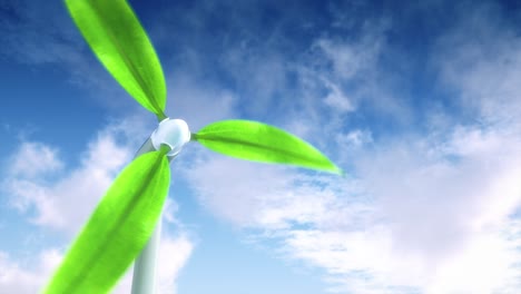 wind turbine with green leaf blades