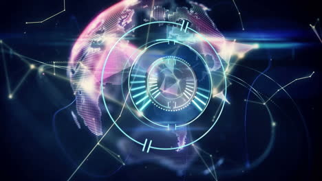 animación del globo, escaneo de alcance con redes de conexiones