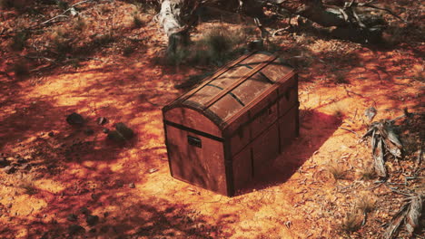 closed wooden treasure chest on sandy beach