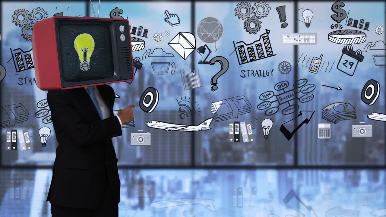 머리에 tv를 쓴 사업가