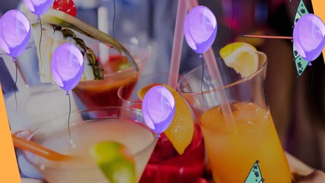 Animation-of-balloons-and-decorations-over-drinks