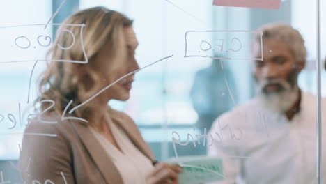 business-people-using-sticky-notes-brainstorming-team-leader-woman-working-with-colleagues-writing-on-glass-whiteboard-showing-problem-solving-strategy-in-office-meeting