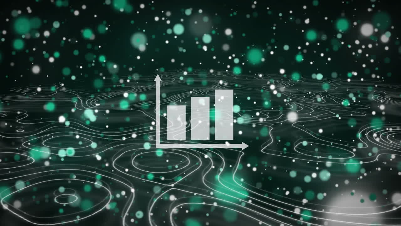 Animation of network of connecitons, statistics processing and bokeh on green background