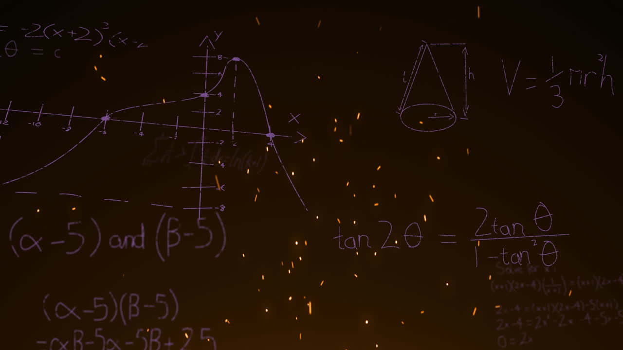 animación de gráficos matemáticos y datos sobre fondo negro