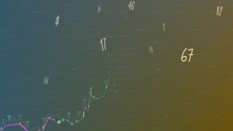 animation of multiple numbers floating over financial data processing against gradient background