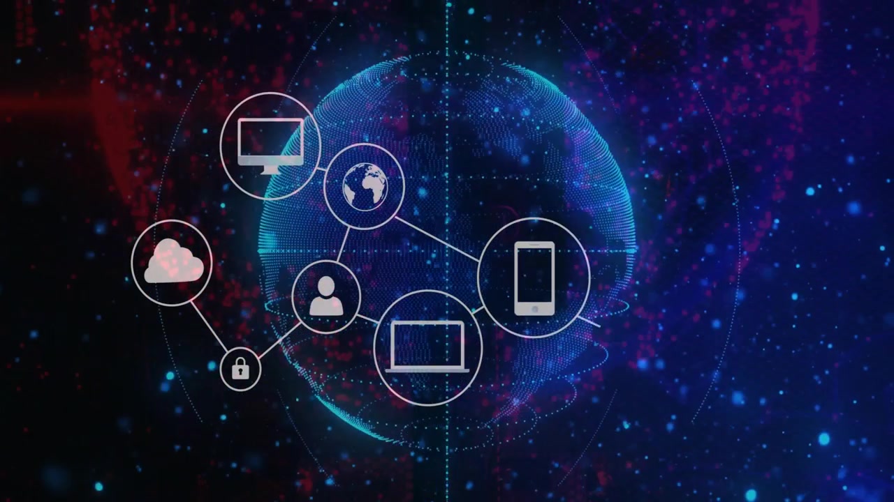 moment passing causing icons linking around rotating globe showing digital connectivity expansion