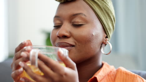 Relax,-happy-and-black-woman-with-tea