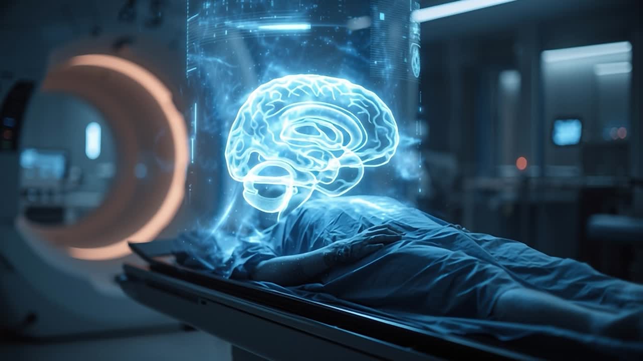 Tecnologia di imaging cerebrale utilizzata in una struttura medica per l'analisi dei pazienti